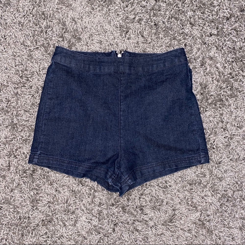 Dark Denim Stretch High Waisted Shorts Hot Pants